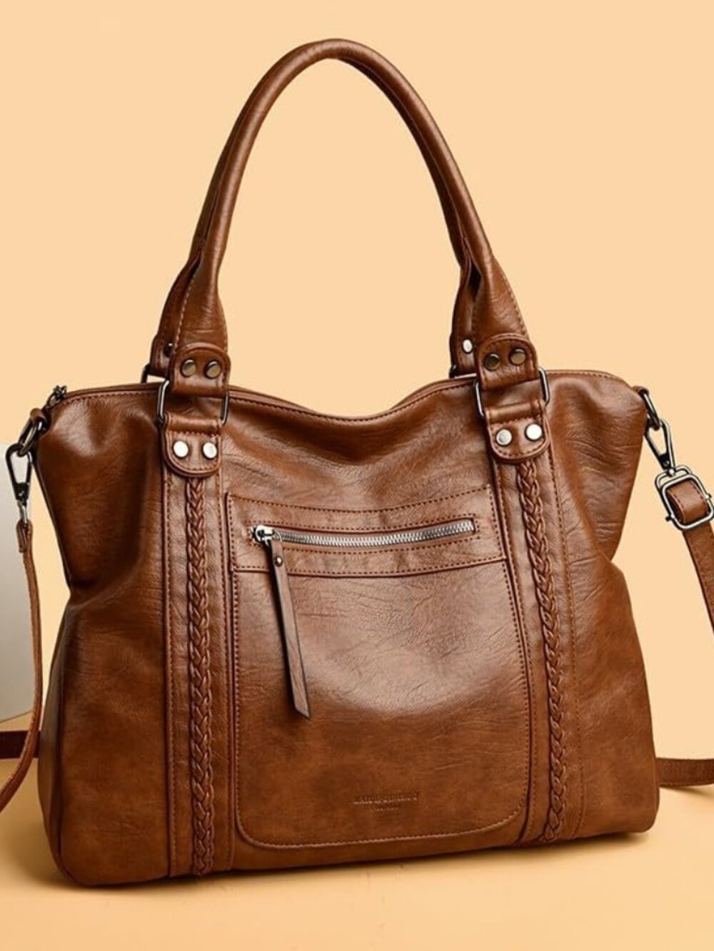 Women's Vintage Tote Bag, Retro Vegan Leather Shouler Bag Large Capacity, Trendy - Picture 7 of 7